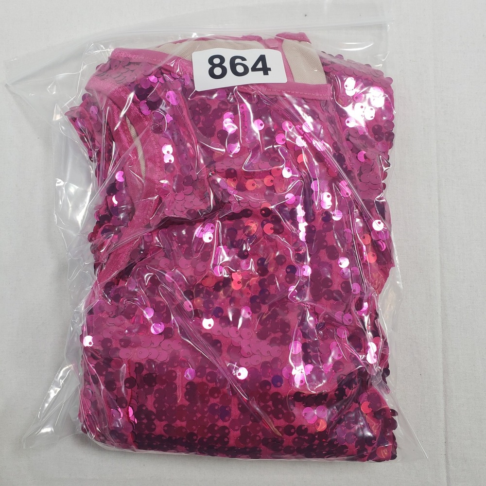 Balera Womens Sequin Dance Tank Top XLA Pink High Neck Back Zip - Picture 6 of 6